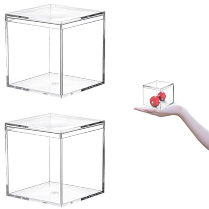 KissYou Small Acrylic Box Clear Square Cube 2 Packs Plastic Display Boxes with Lid Jewelry Storage Organize Containers - size: 2.17 x 2.17 x 2.17 Inch