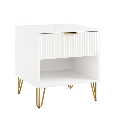 BROVAVE Sturdy Metal Legs Bedside Stand, Nightstand with Textured Drawer, Accent Table for Bedroom for Indoor use, White - color: White