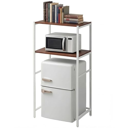 Colingmill 2 Tier White Mini Fridge Stand with Storage for Dorm, Over Mini Fridge Multipurpose Storage Shelf Rack Standing Organizer for College Rooms Kitchen Pantry, Home, and Offices, Coffee - color: White, style: 2 Tier