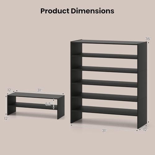 COSTWAY 6-Tier Shoe Rack, Extra Wide Shoe Shelf Organizer with Stackable Design, 31" Freestanding Adjustable Storage Shoe Stand for Small Space Entryway Hallway Closet (1,Black) - color: Black