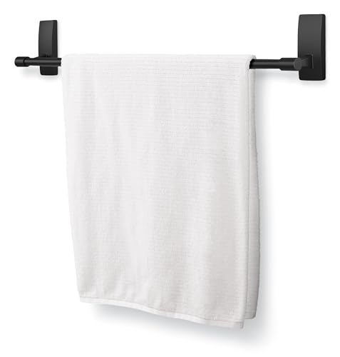 Command Bath Matte Black Towel Bar with Water Resistant Command Strips, Bathroom Organizer, 24 in Bar Length Holds up to 10 lbs - color: Black