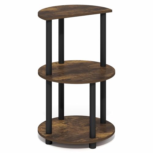Furinno Turn-N-Tube Side Table, 3-Tier Round End Table, Amber Oak | Half Round Top Panel Night Stand, Nightstand, Bedside Table with Open Shelf, for Living Room, Bedroom - color: Amber Oak/Black
