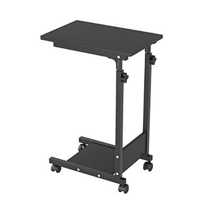 TigerDad Adjustable Height C Table Sofa Side Bedside Table with Wheels, Hospital Bed Table Rolling Tray with Storage, Mobile Computer Desk Laptop Table for Home Use - color: Black