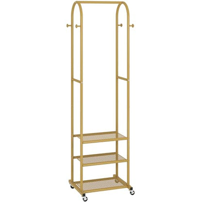 Kaitiemoo Heavy Duty Clothing Rack With Wheels,Modern Garment Rack With 3 Metal Shelves, 71.8Inches Display Rack For Hanging Clothes, Hanging Rod For Small Space,Gold - color: Gold