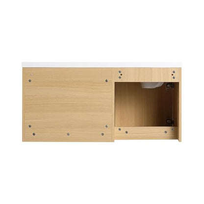 Malwee 36" Corner Floating Bathroom Vanity with Resin Sink, Left Side L-Shaped Wall Mounted Cabinet, Soft Close Door & Open Shelf, Space Saving Vanity for Small Bathroom, Light Brown - size: 36" (Left Sink)