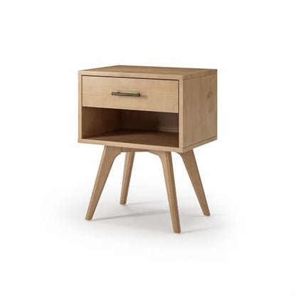 Camaflexi Mid Century Modern One Drawer Nightstand/Solid Wood/Partial Assembly Required - Light Oak Finish - color: Light Oak