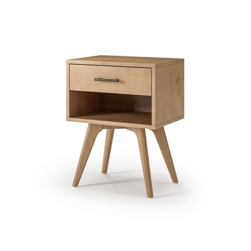 Camaflexi Mid Century Modern One Drawer Nightstand/Solid Wood/Partial Assembly Required - Light Oak Finish - color: Light Oak