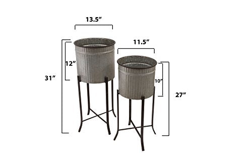 Creative Co-Op Set of 2 Iron Planters on Stands - color: Silver and Black, size: 13.5" diameter x 31" H