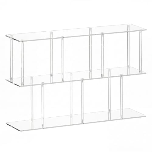3-Tier Acrylic Low Bookshelf 11.8''D X 47.2''W X 24.6''H Clear Long Bookcase with Large Storage Cube Organizer Shelf Easy Assembly for Office Living Room Bedroom