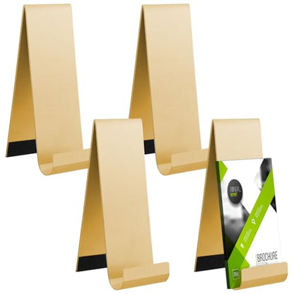 Yaocom 4 Pcs Metal Fancy Brochure Holder Display Flyer Brochure Holder Stand Table Vertical Countertop Literature Organizer for Booklets Pamphlet Magazine Menu Journals(Gold) - color: Gold