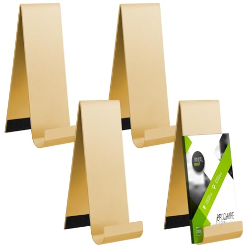 Yaocom 4 Pcs Metal Fancy Brochure Holder Display Flyer Brochure Holder Stand Table Vertical Countertop Literature Organizer for Booklets Pamphlet Magazine Menu Journals(Gold) - color: Gold