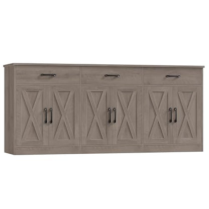 HOSTACK 71" W Farmhouse Kitchen Sideboard Buffet Cabinet with Storage, Grey | Large Coffee Bar Cabinet with 3 Wide Drawers, Long Buffet Table with Shelves, Kitchen Storage Cabinet for Dining Room - color: Ash Grey