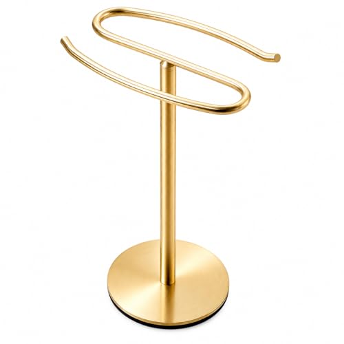 Brusehd Light Gold Hand Towel Holder Stand,13 Inch Free-Standing Towel Rack, SUS304 Stainless Steel Towel Bar Rack Stand, Tower Bar for Bathroom Kitchen Vanity Countertop - color: Brusehd Light Gold