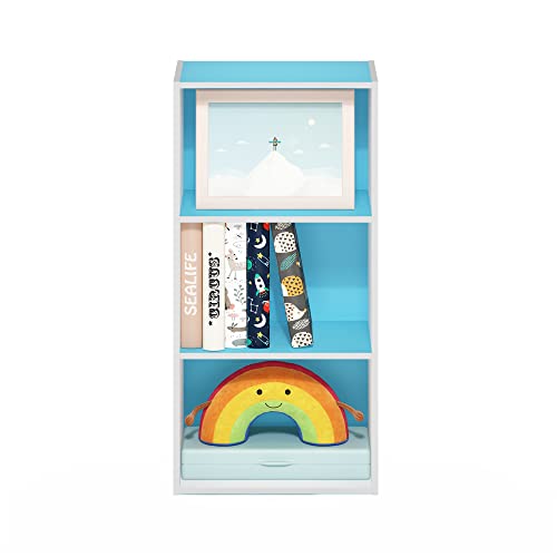 Furinno Luder 3-Tier Open Shelf Bookcase, Light Blue/White - color: White/Light Blue, size: 3-Tier, 9.3 x 16 x 31.4