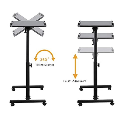 Bed Desk Adjustable Overbed Bedside Table Rolling Laptop Tray Desk Cart Height Portable Mobile Sit Stand Table Tilting Hospital Bed with Wheels - color: Black