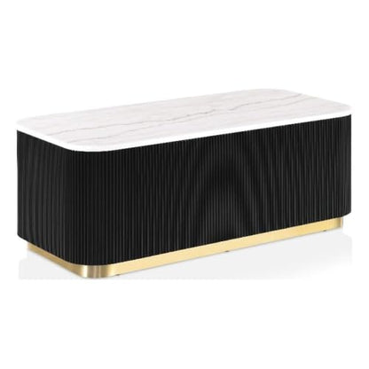 Furniture of America Beryl Modern Rectangle White Genuine Marble Top Coffee Table with Fluted Pedestal Base and Gold Stainless Steel Accent, Low Profile Table for Living Room, Home Office, Black - size: Coffee table, style: Rectangle