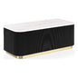 Furniture of America Beryl Modern Rectangle White Genuine Marble Top Coffee Table with Fluted Pedestal Base and Gold Stainless Steel Accent, Low Profile Table for Living Room, Home Office, Black - size: Coffee table, style: Rectangle