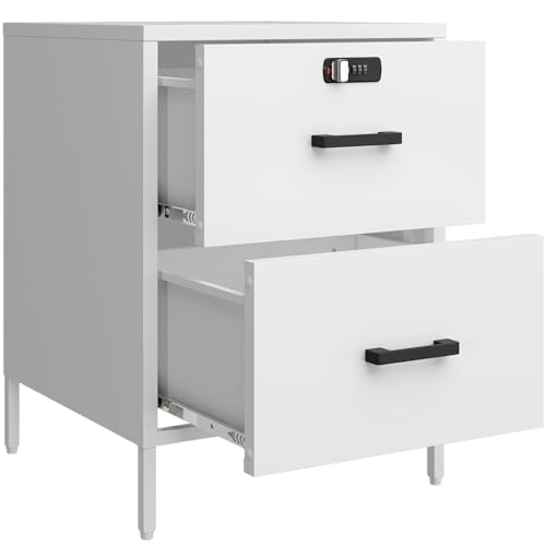 Steehoom Nightstand,2 Drawer Metal Locker End Table Lockable Bedside Table Storage Cabinet for Bedroom, Dorm, 21.26”H X 15.75”W X 15.75”D (2 Drawer, White) - color: White, style: 2 Drawer