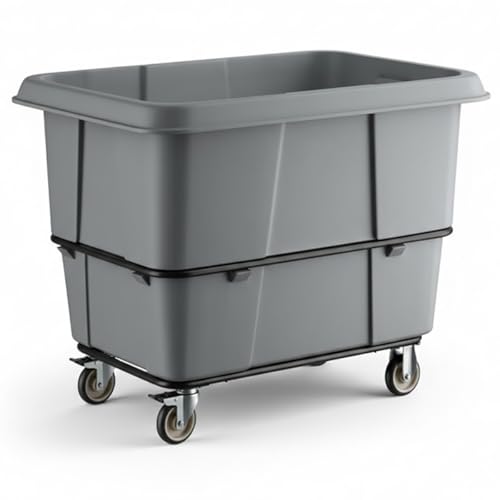 Construction Trash Trolley 20 Cubic Foot 1200 lb., Commercial Rolling Laundry Truck, Industrial Garbage Wagon Transportation, Grey Cube Truck Waste Bin, Hotel & Warehouse Supplies