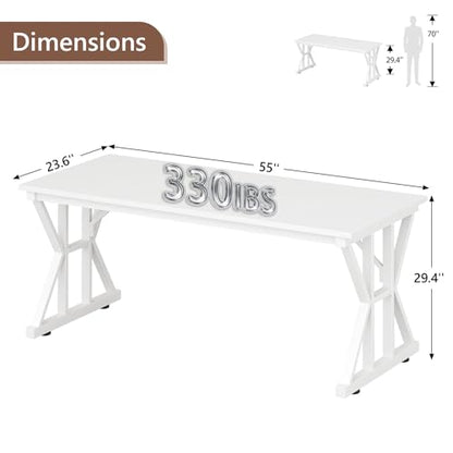 TVU Computer Desk, 55 inch Large Office Desk, Study Writing Table with Thicken Frame, Gaming Desk, Modern Simple Desk for Home Office, White - color: White, size: 55inch
