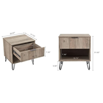 JOSHEN Sturdy Metal Legs Nightstand, Bedside Stand with Textured Drawer, Accent Table for Bedroom for Indoor use, Grey - color: Grey