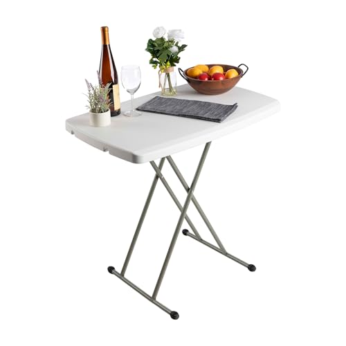 Lavish Home Portable Folding Table - 2.5 Foot Indoor/Outdoor Portable Lightweight Small Table with Adjustable Height - TV Tray for Laptop, Cards, Camping, Crafting, Party (White) - size: 19"H to 28"H