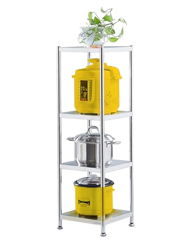 susunnus Stainless Steel Shelves 13.8in-4 Tier, Corner Shelf, Storage Shelves, Narrow Metal,Stainless Steel Shelf, Kitchen Storage Rack for Small Spaces Tall Skinny Shelf - size: 13.8in*13.8in-4T