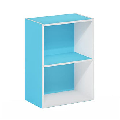 Furinno Luder Bookcase / Book / Storage, 2-Tier, Light Blue/White - color: White/Light Blue, size: 2-Tier, 9 x 16 x 21