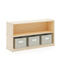 Guidecraft EdQ Two Shelf Open Storage 24'' Natural with 3 Fabric Bins: Wooden Multi-Purpose Bookcases and Toy Storage Organizer; Homeschool and Classroom Furniture - color: Natural
