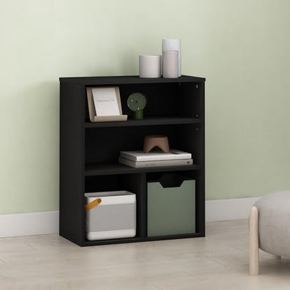 Frei Bookcases, Bookshelf, 4 Cube Display Bookcase, with Adjustable Shelves, for Home Office, Living Room, Black Oak - color: Black Oak, size: 23.6(W)x28.1(H)x11.8(D) Inches.