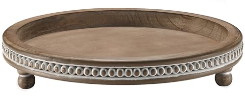 Handmade 12 Inch Decorative Tray, Small Beaded Tray Coffee Table Decor, Warm Brown Round Wooden Tray for Coffee Table, Dining Room Table Entryway and Living Room Table - color: Warm Brown