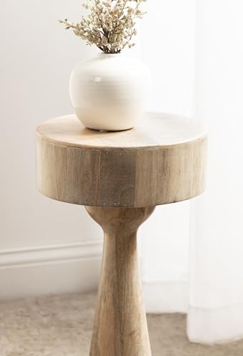 Kate and Laurel Solbrett Transitional Sophisticated Round Drink Table; 10 x 10 x 22; Natural Wood; Sculptural Bedroom Nightstand with Unique Pedestal Table Design for Use as Indoor Plant Stand - color: Natural