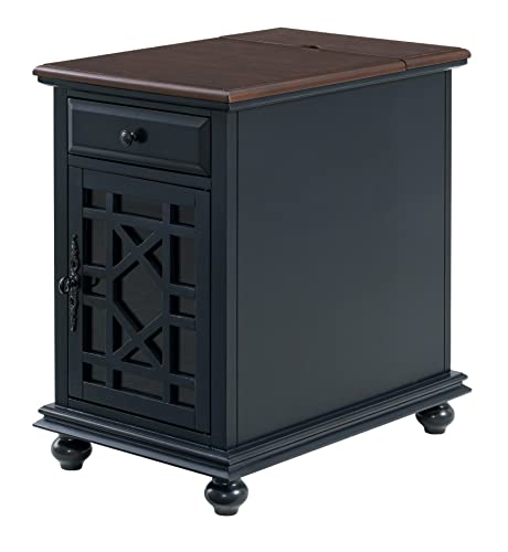 Martin Svensson Home Elegant Chairside End Table with Power — 24″W x 16″D x 25″H, Catalina Blue with Walnut Top — Transitional Painted Accent Table with Flip-Top USB Charging, Drawer & Cabinet Storage - color: Catalina Blue With Coffee Walnut Top