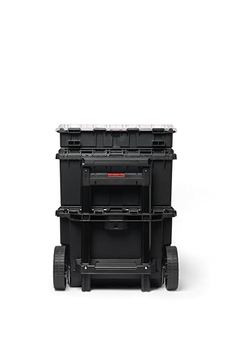 Keter Stack N Rolling Tool Box Modular Storage System 3 Piece | Black and Red, Heavy Duty, Weatherproof, All Terrain Wheels, Durable, Easy to Use, Telescoping Handle - color: Black/Red, size: 3PC System