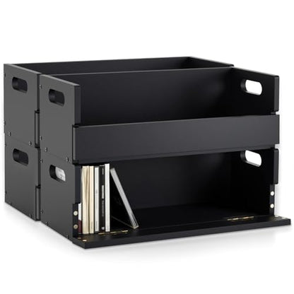 CroBlissful 4 Set Wooden CD Storage Box,Holds 144 CDs(36 Each),Stackable CD Holder Organizer with Magnetic Front Flap and Carrying Handles for DVDs, Cassette Tapes and Movie Cases (Black) - color: Black