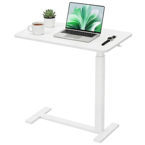 Mobile Standing Desk, Adjustable Height Desk with Hidden Casters, Portable Laptop Computer Table with Rolling Wheels, for Sit Stand Workstation, Compact and Sturdy for Home, Office, Dorm, White - color: White, style: Height Adjustable