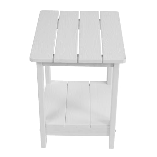 Small Leisure Line Side Table, 2-Tier Adirondack Side Table Outdoor with Open Shelf, 16 in Wooden Deck Table for Patio Porch Pool, 200 Lbs Capacity, Easy Assembly (White) - color: White