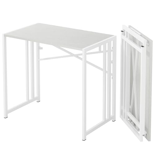 Lutown-Teen Small Folding Desk 35 inch, No Assembly Required Narrow Office Desk, Writing Gaming Computer Camping Table, White - color: White, size: 35 Inch