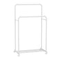 SONGMICS Double Rods Clothes Rack with Wheels, Clothing Rack for Hanging Clothes, Heavy Duty Garment Rack with Mesh Storage Shelf, 2 Brakes, Each Top Rail Holds up to 77 lb, White UHSR026W01 - color: White, style: Double Rod