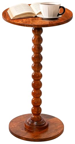 Round Side Table, Small Drink Table for Small Spaces, Modern Accent Nightstand with Solid Wood Leg for Living Room, Bedroom, Corners, and Office- Honey Mango - color: Honey Mango/ Mahogany Wood