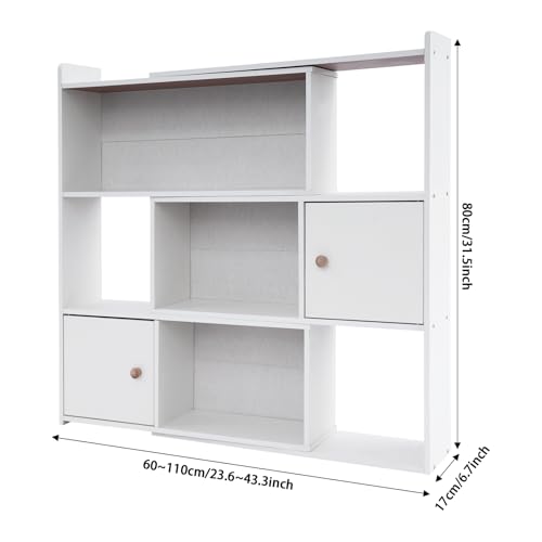 Open Shelf Low Bookcase, Extendable Length, 3 Tier Wooden Bookshelf Freestanding Organizer Display Shelf for Bedroom Living Room Office Study Small Space (Warm White) - color: Warm White