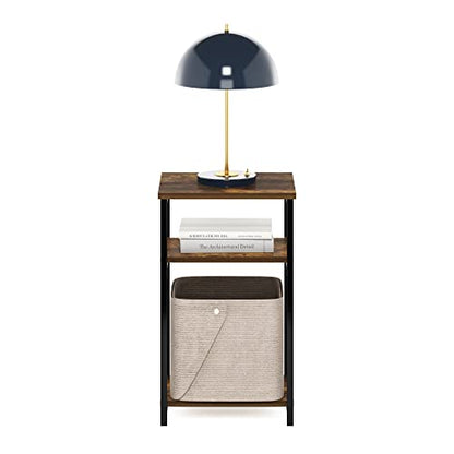 Furinno Just 3-Tier Metal Frame End Table with Storage Shelves, 1-Pack, Amber Pine - color: Amber Pine, size: 1-Pack, Metal Frame, 3-Tier