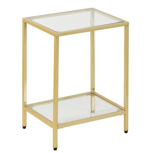 Gawicpy Modern 2-Tier Tempered Glass End Table - Stylish Black Metal Side Table for Small Spaces, Perfect for Living Room & Bedroom (Gold, 1PCS) - color: Gold, size: 1PCS
