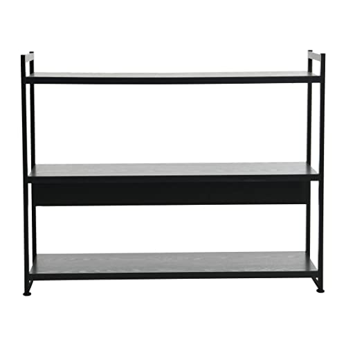 Household Essentials Jamestown Wide 3 Shelf Open Storage Bookshelf Black Oak Wood Grain and Black Metal - color: Black Oak