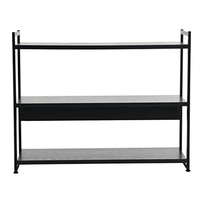Household Essentials Jamestown Wide 3 Shelf Open Storage Bookshelf Black Oak Wood Grain and Black Metal - color: Black Oak