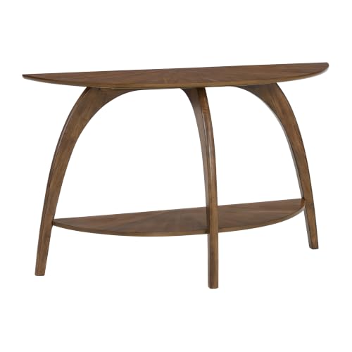 Martin Svensson Home LAX Mid Century Wood Sofa Console Table, Walnut Brown | Retro Modern, Half-Moon Table with Lower Shelf, for Living Room or Entryway - color: Walnut Brown