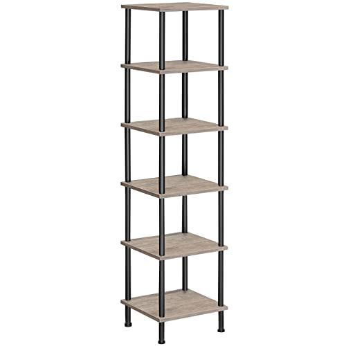 HOOBRO 6-Tier Corner Shelf, Corner Square Rack Display Shelf, Tall Storage Rack Plant Stand, Bookcase for Small Spaces, Living Room, Home Office, Kitchen, Greige and Black BG55CJ01 - color: Greige + Black, size: 11.8"L x 11.8"W x 55.7"H