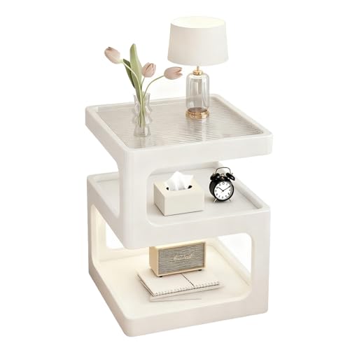 3-Tier Nightstand with Storage, Modern Wooden Side Table End Table No Assembly Required, Bedside Organizer with Open Shelves for Bedroom, Living Room, Office(White-30cm) - color: White Color, size: 11.81*11.81*21.16in
