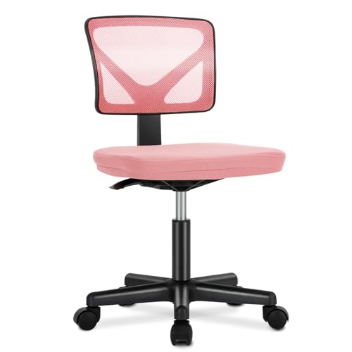 Sweetcrispy Small Desk Chair, Ergonomic Low-Back Mesh Rolling Work Swivel Chairs with Wheels, Armless Comfortable Seat Lumbar Support for Home, Bedroom, Study, Student, Adults,Classic Pink - color: Classic Pink