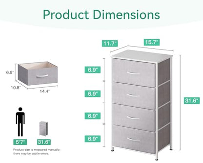 AODK Small Dresser for Bedroom with 4 Storage Drawers, Light Grey | Dressers Chest of Drawers Fabric Dresser with Sturdy Steel Frame, Dressers for Closet with Wood Top - color: Light Grey